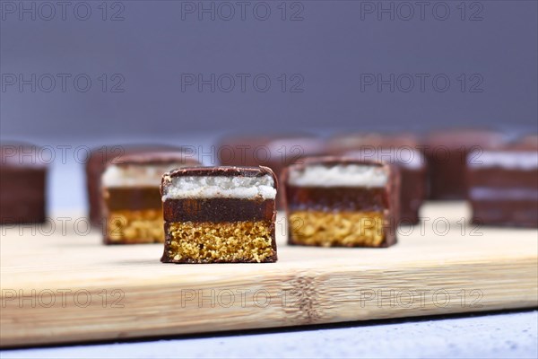 Traditional German sweets called Dominosteine. Food sold around Christmas season consisting of gingerbread