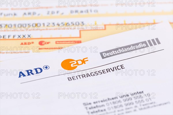 Contribution service of ARD and ZDF Rundfunkgebuehr GEZ with remittance slip in Stuttgart