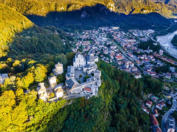 Aerial of the Unesco world heritage site Sacro Monte de Varallo