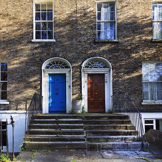 Typical terraced houses with colourful doors