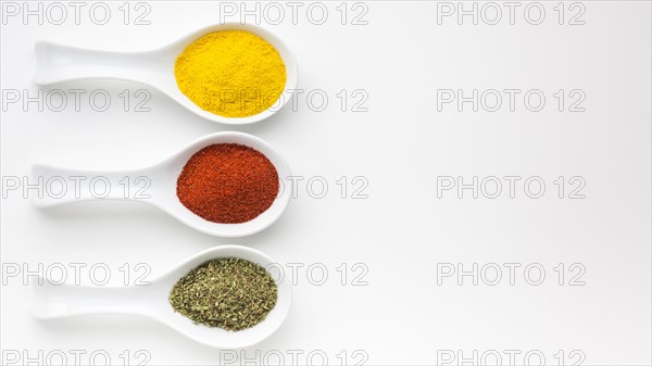 Three spoons with spicy powder table. Resolution and high quality beautiful photo