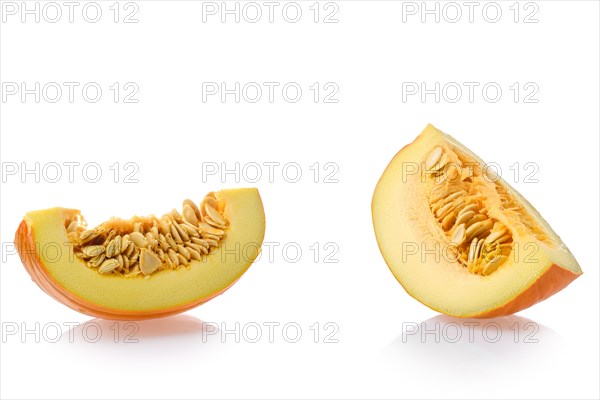 Two pieces of pumpkin isolated on white background