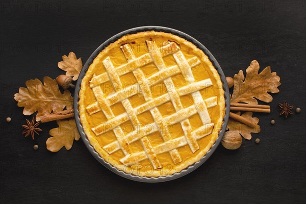 Flat lay pumpkin pie thanksgiving