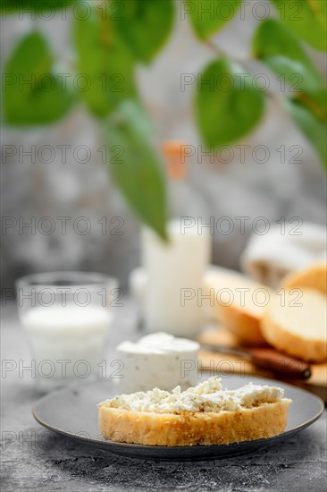 Healthy breakfast with homemade yeast-free bread