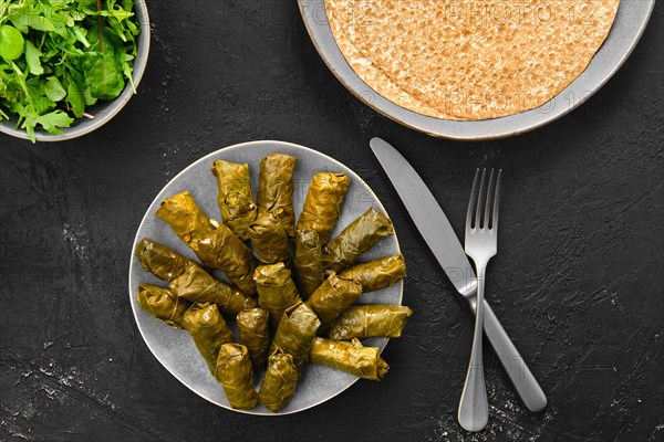 Grape leaves stuffed with meat and rice