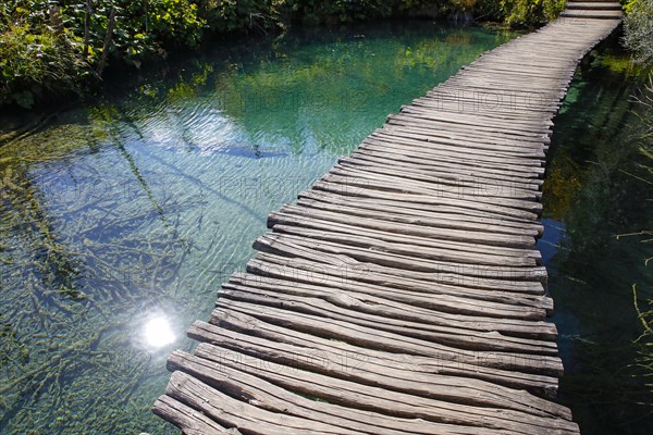 Wooden footbridge in Plitvice Lakes National Park