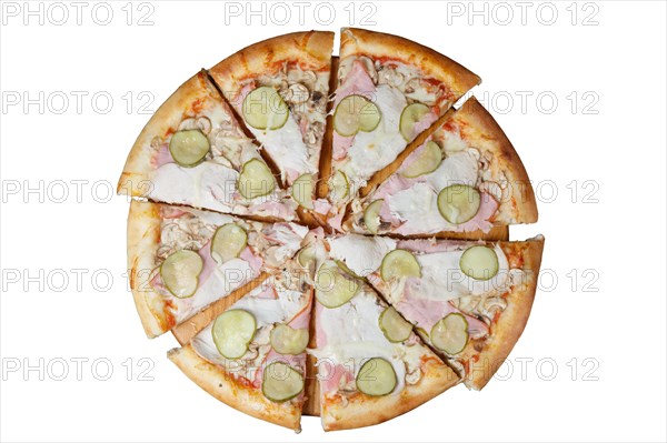 Top view of pizza with chicken