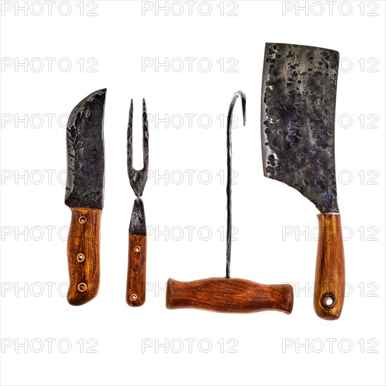 Set of butcher tools isolated on white background