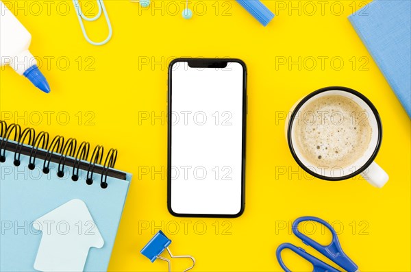 Top view smartphone template workspace 1. Resolution and high quality beautiful photo