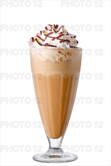 Chicolate milkshake with caramel isolated on white background