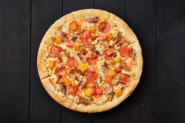 Top view of pizza with pumpkin