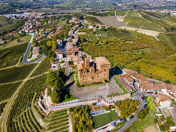 Aerials of the wineyards around Castle of Grinzane Cavour