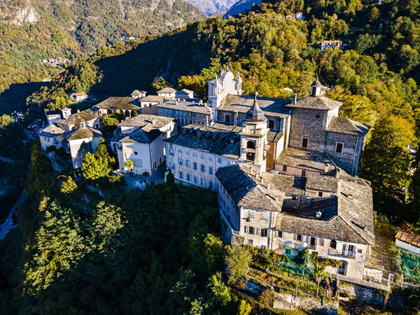 Aerial of the Unesco world heritage site Sacro Monte de Varallo