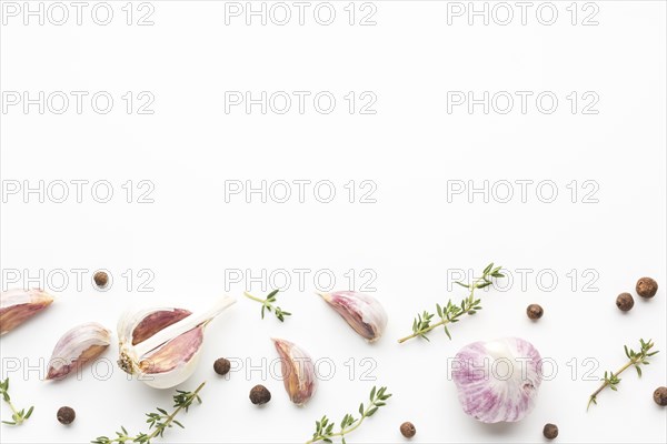 Garlic herbs with copy space table
