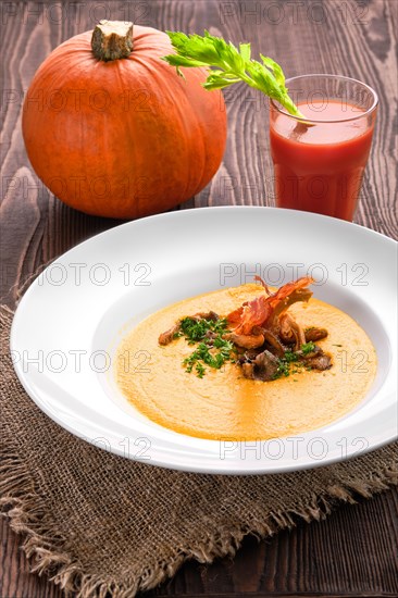 Pumpkin soup puree with bacon