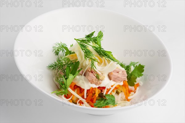 Plate with tuna salad with eggs