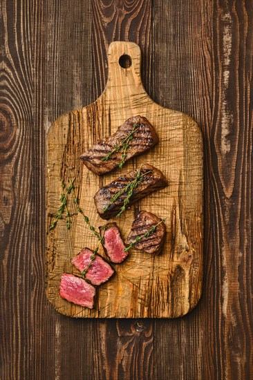 Top view of grilled beef steak