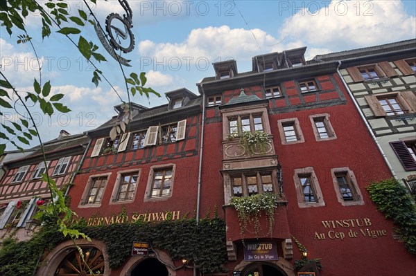 Colourful half-timbered houses in the historic old town of Riquewihr