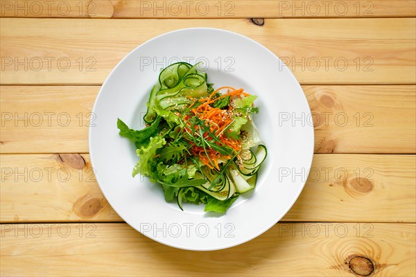 Top view of lenten salad with cucumber