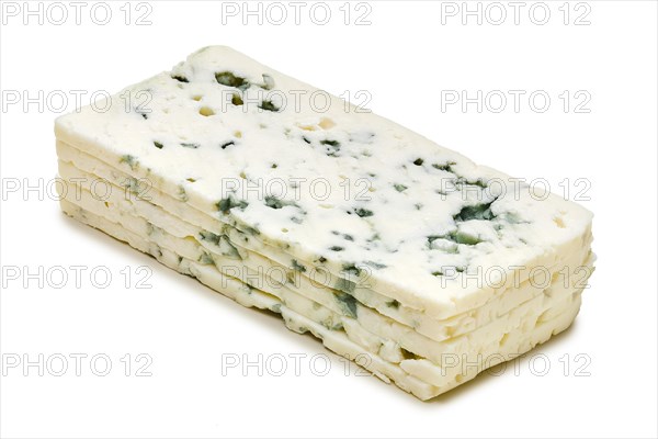 Slices of dorblu cheese isolated on white background