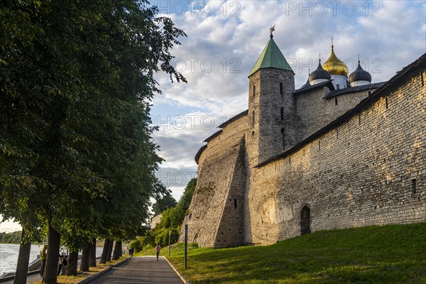 The outer walls of the kremlin of the Unesco site Pskov