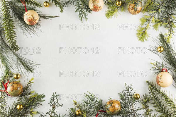Christmas composition branches with baubles