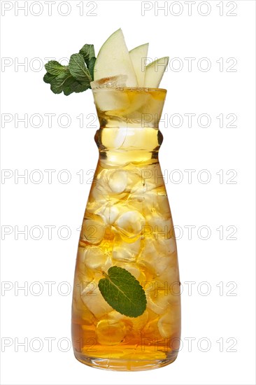 Jar with icy apple and mint drink