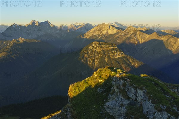 View from Schafreuter of north-western Karwendel and Wetterstein Mountains with Zugspitze