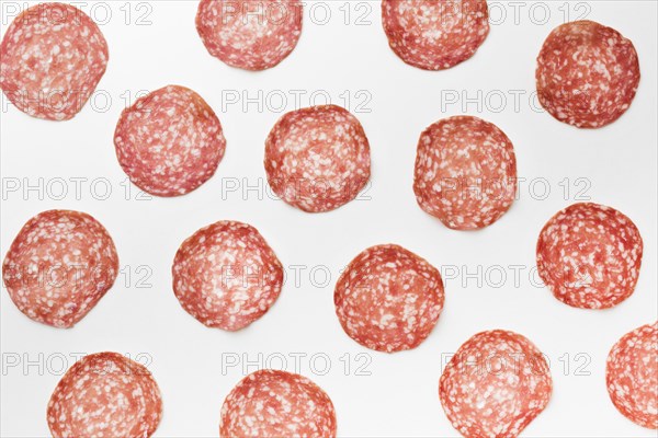 Top view selection tasty salami table. Resolution and high quality beautiful photo
