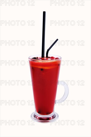 Hot cranberry with honey tea isolated on white