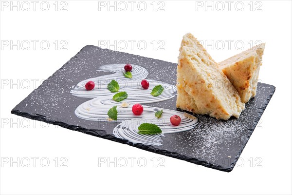 Cottage cheese casserole isolated on white background