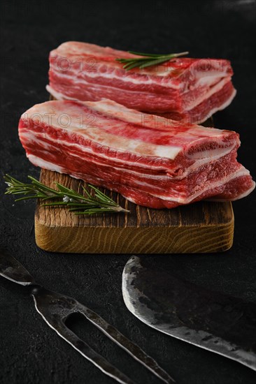 Closeup raw beef short ribs