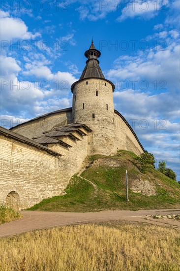 The outer walls of the kremlin of the Unesco site Pskov