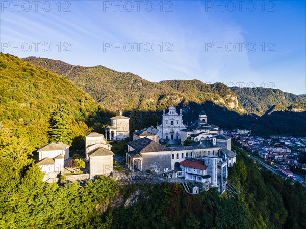 Aerial of the Unesco world heritage site Sacro Monte de Varallo