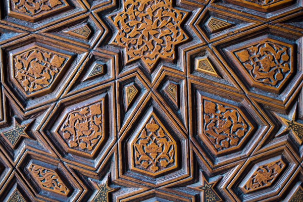 Ottoman Turkish art with geometric patterns on wood