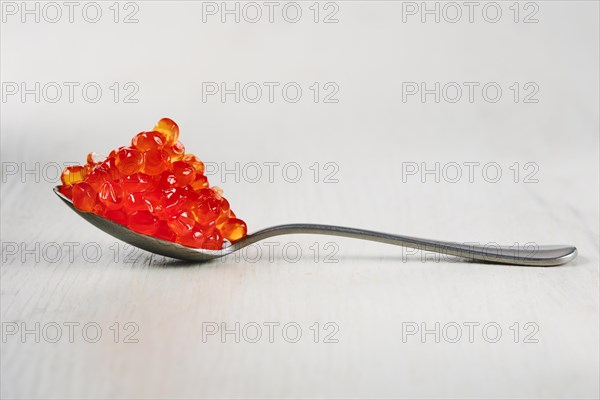 Spoon with salmon red caviar