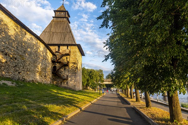 The outer walls of the kremlin of the Unesco site Pskov