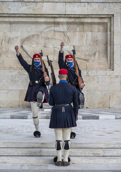 Detachment of the Presidential Guard Evzones in front of the Monument to the Unknown Soldier near the Greek Parliament