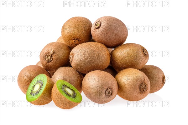 Big pile of fresh kiwi isolated on white background