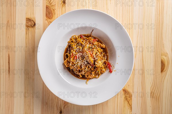 Udon noodles with veal