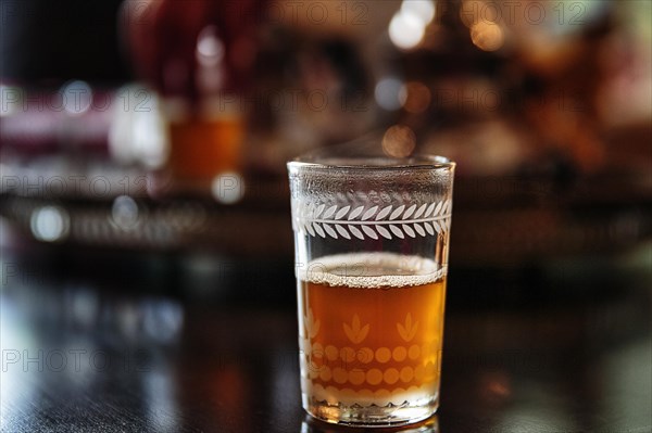 Hot peppermint tea in a glass