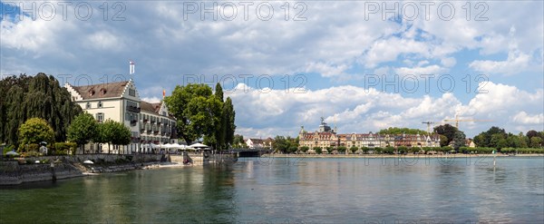 View from the harbour of old historic buildings on Lake Constance