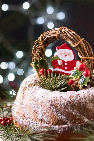 Front view christmas cake with santa decoration