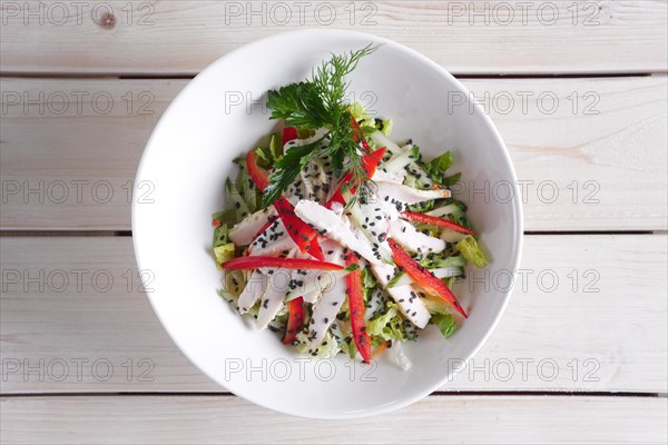 Salad with chicken fillet and bell pepper