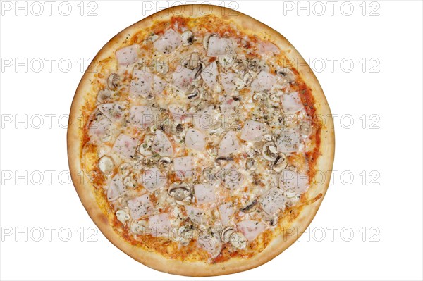 Top view of pizza with ham