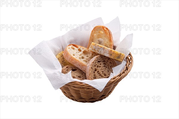 Bread in the basket isolated on white background