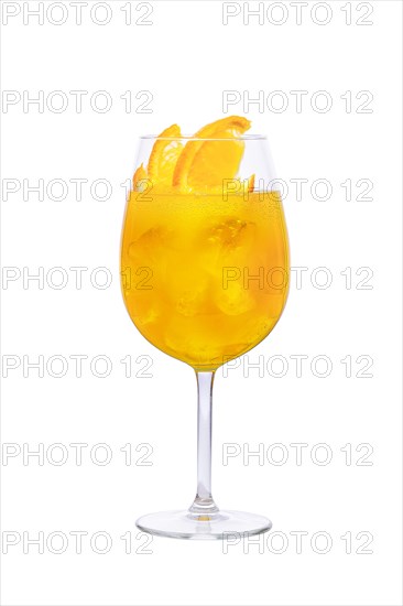 Cold sangria in a wine glass isolated on white background