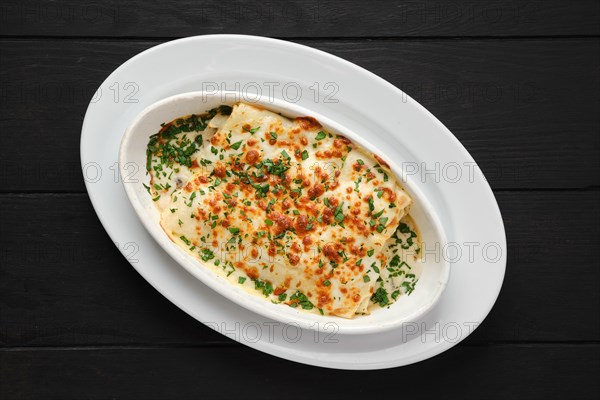 Top view of lasagna with cheese