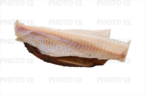 Frozen fillet of cod isolated on white background