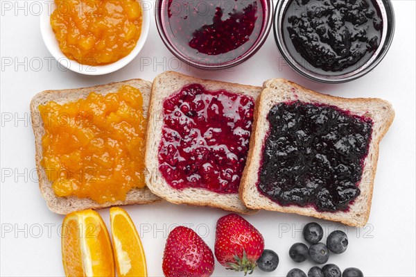 Flat lay delicious jam bread